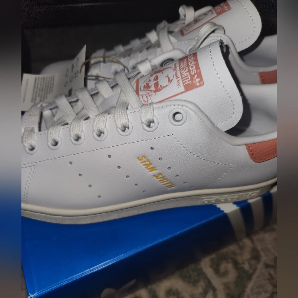 Adidas Stan Smith White and Pink Sneakers - Picture 2 of 4